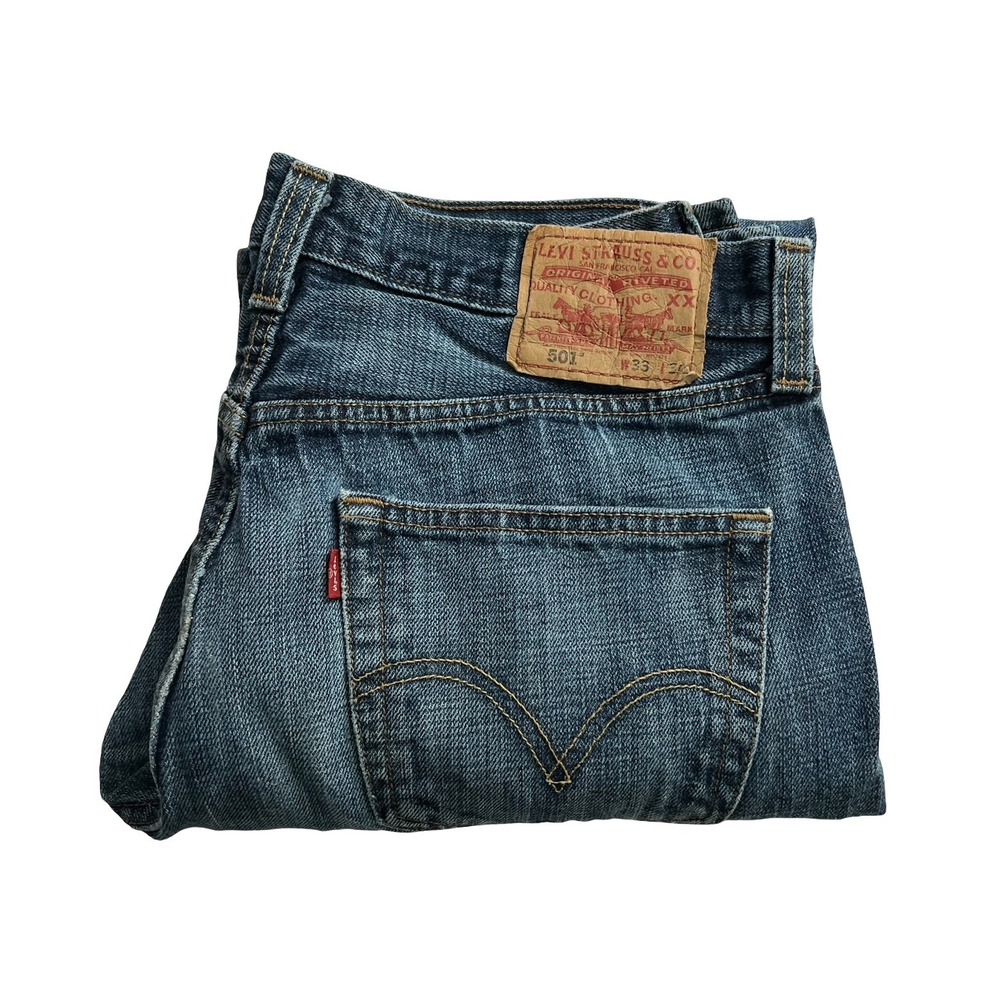 Levis 501 Original Straight Leg Jeans Mens 33x30 Blue Denim Button Fly 005010422 - Picture 15 of 16